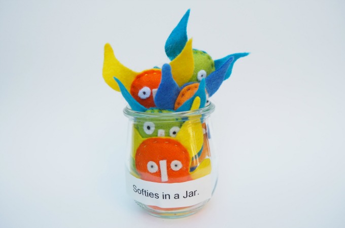 monster softies in a jar