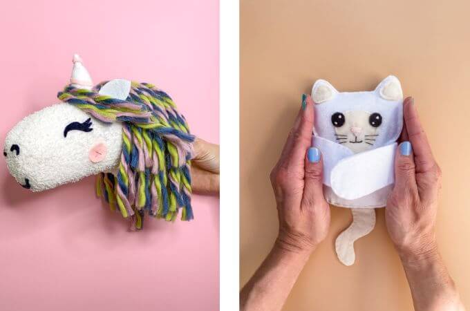DIY unicorn and cat softies